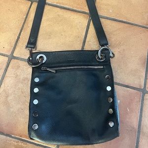 Hammitt Tony Crossbody Purse Handbag Black Leather Red Suede lining Gunmetal